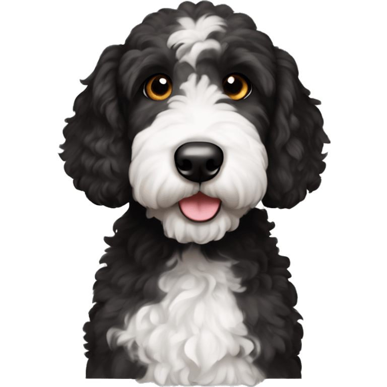 black and white goldendoodle with brown eyes emoji