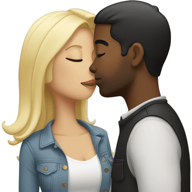 blonde and black hair couple kissing with eyes closed emoji