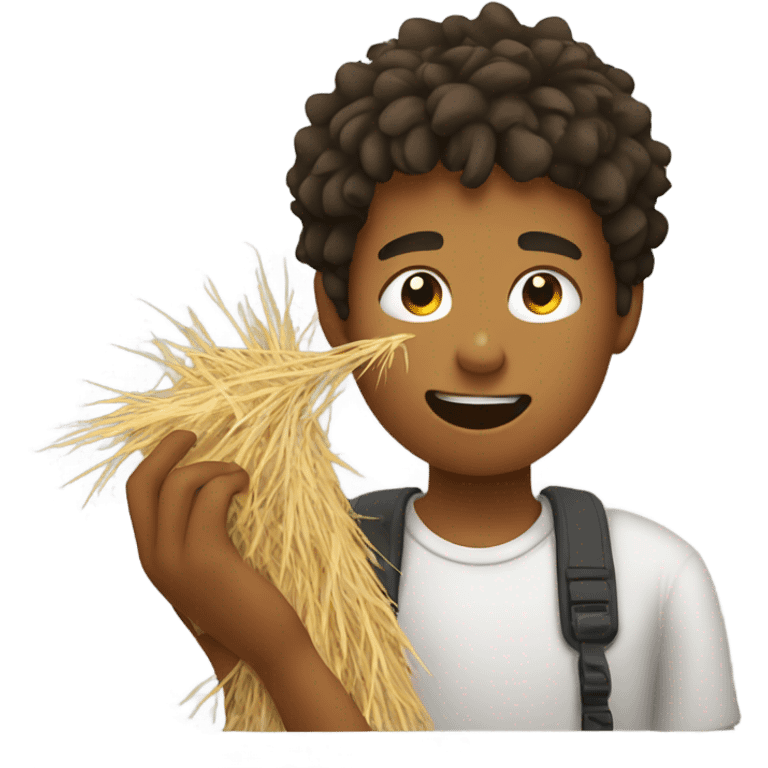 Man teen chewing on hay emoji