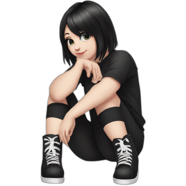 Full body curvy emo girl sits on the floor черная юбка белые трусики рваные полосатые чулки emoji