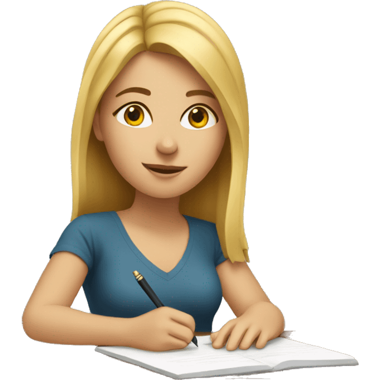 white female student writing emoji