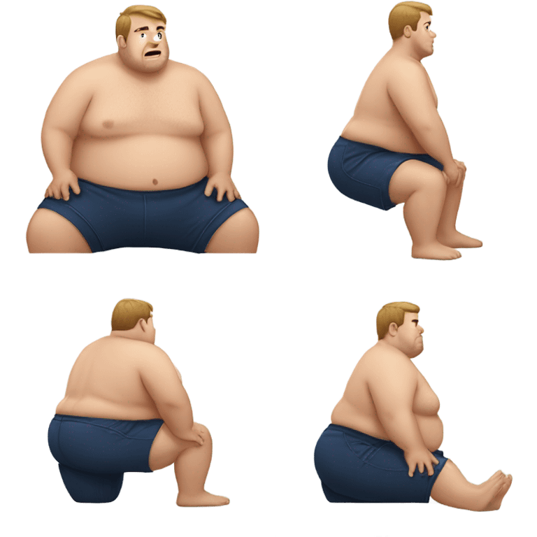 side view of fat white guy shirtless doing sit-ups emoji