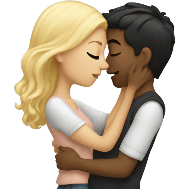 Blonde white girl kissing white black hair boyfriend  emoji