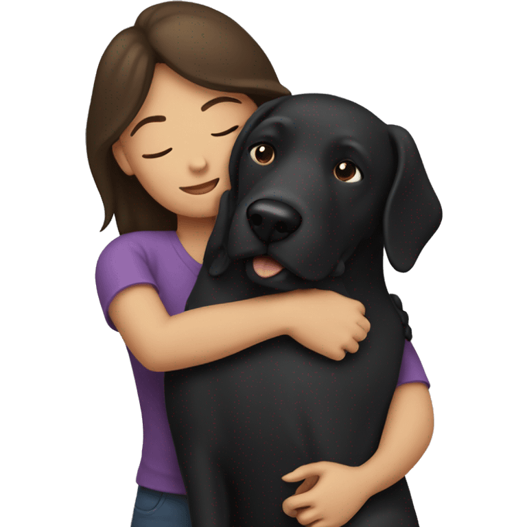 Brunette hugging big black dog emoji