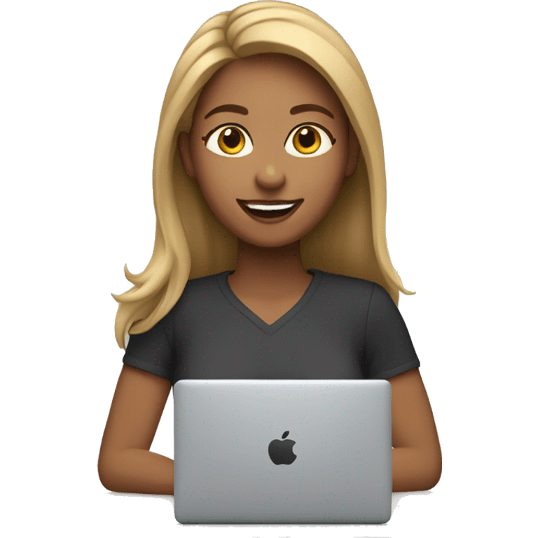 bronde girl with a smile, using a mac laptop emoji