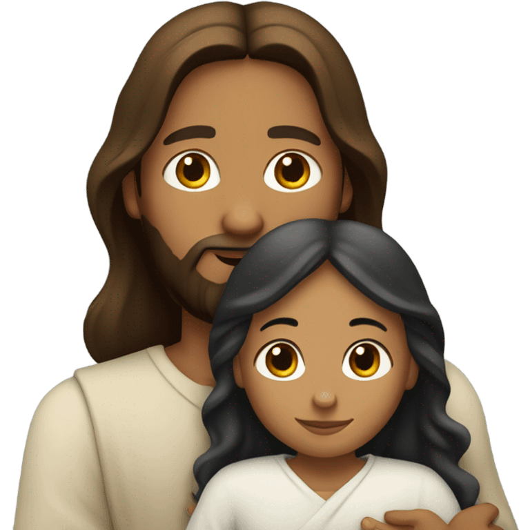 Jesus hugging a mixed girl with long dark brown hair  emoji