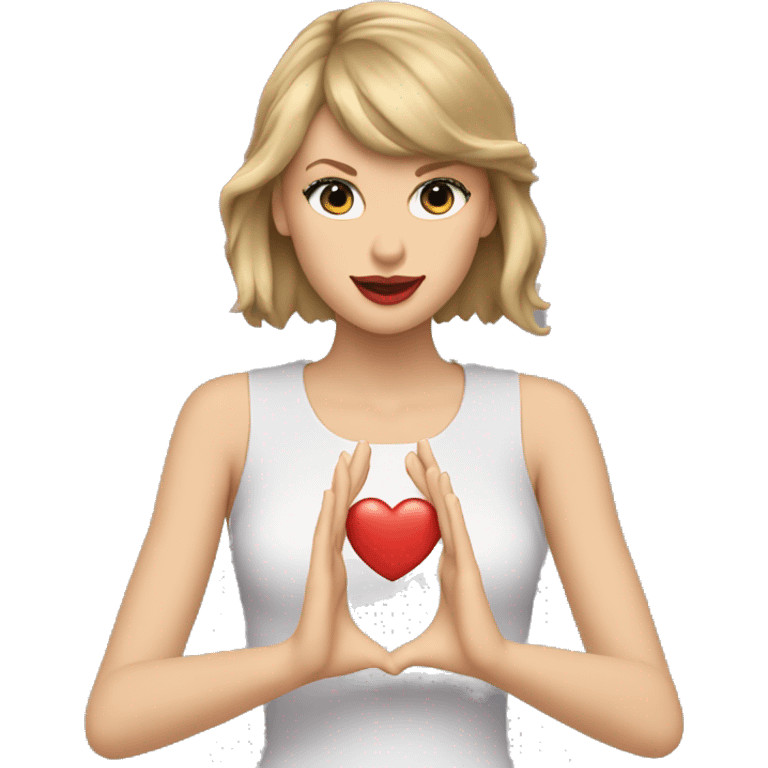 taylor swift holding up a hand heart emoji