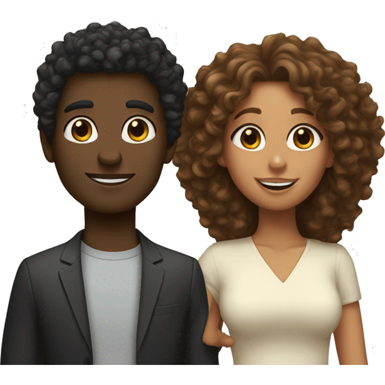 black girl with big curly 3a hair and white white guy with brown hair  emoji