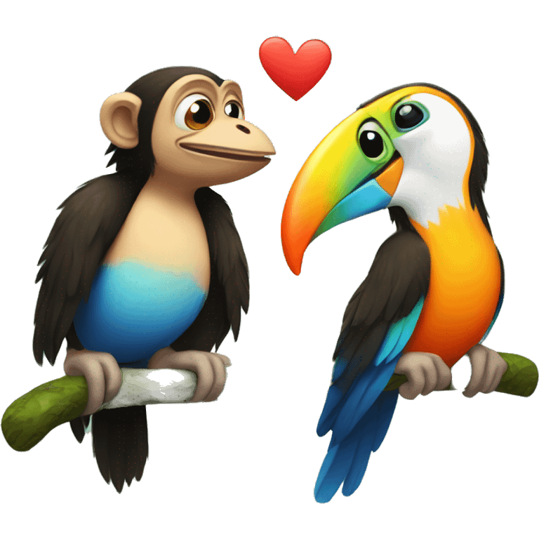 a monkey love toucan bird couple emoji