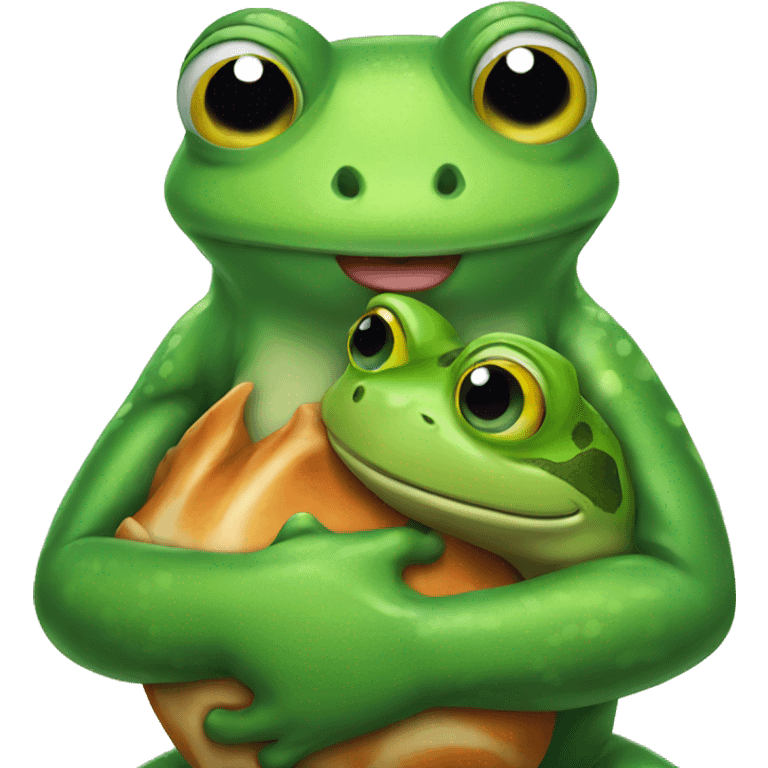 frog hugs dinosaur  emoji