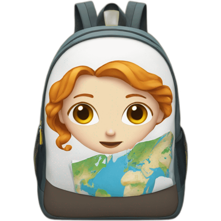 Ginger White woman backpack with the eyes and the map emoji