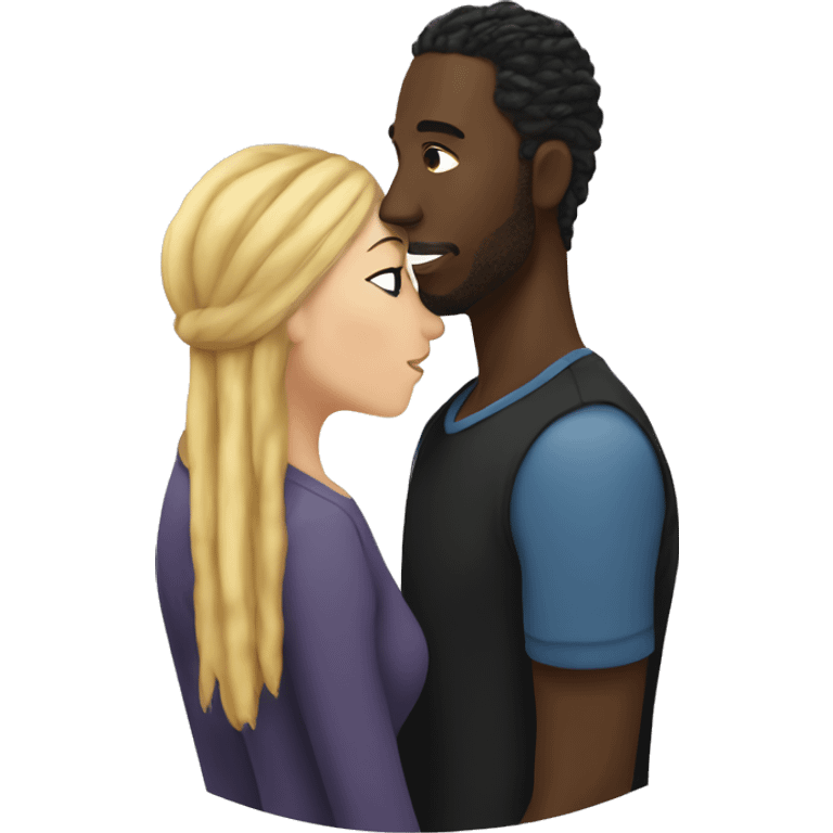 White woman with blonde and dark brown hair kissing a black man with dreadlocks  emoji