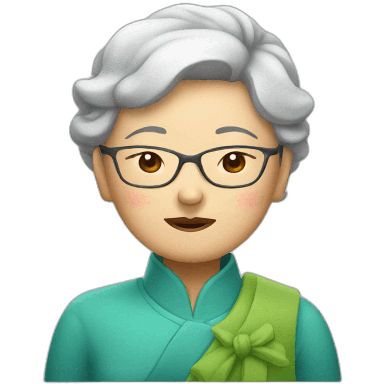 Chinese senior lady looks sleepy wear glasses emoji