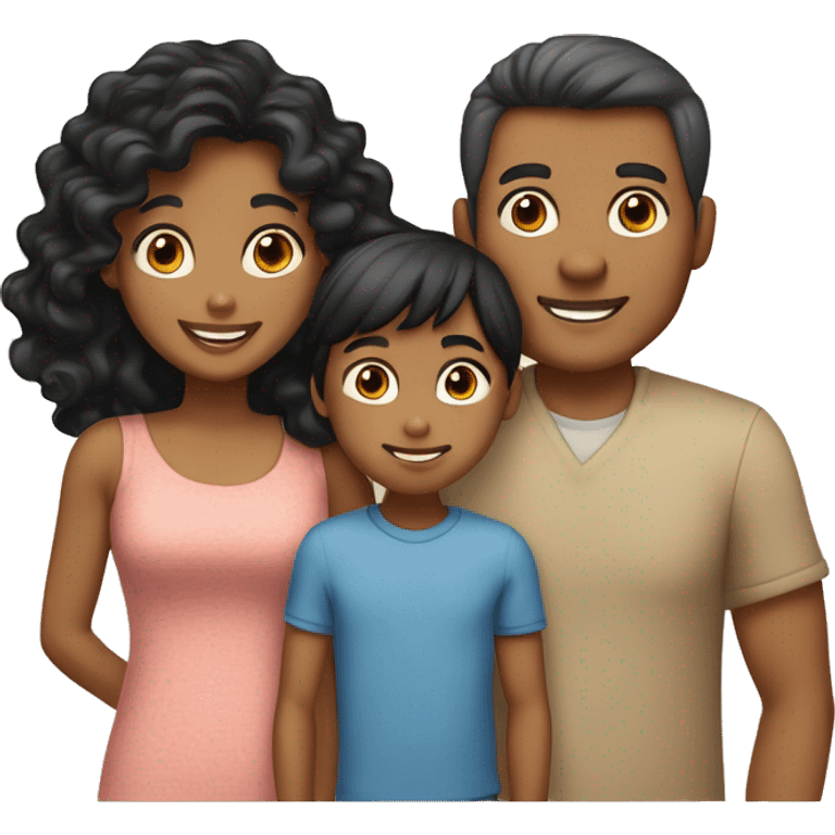 Family of 4; MOM IS A TAN SKIN GIRL, with LONG WAVY BLACK HAIR and BANGS; DAD IS A LIGHT BROWN SKIN BOY, with SHORT STRAIGHT BLACK HAIR; YOUNG GIRL IS A TAN SKIN GIRL, with LONG BROWN CURLY HAIR; YOUNGER SON IS A FAIR SKIN BOY, with SHORT BLACK HAIR emoji