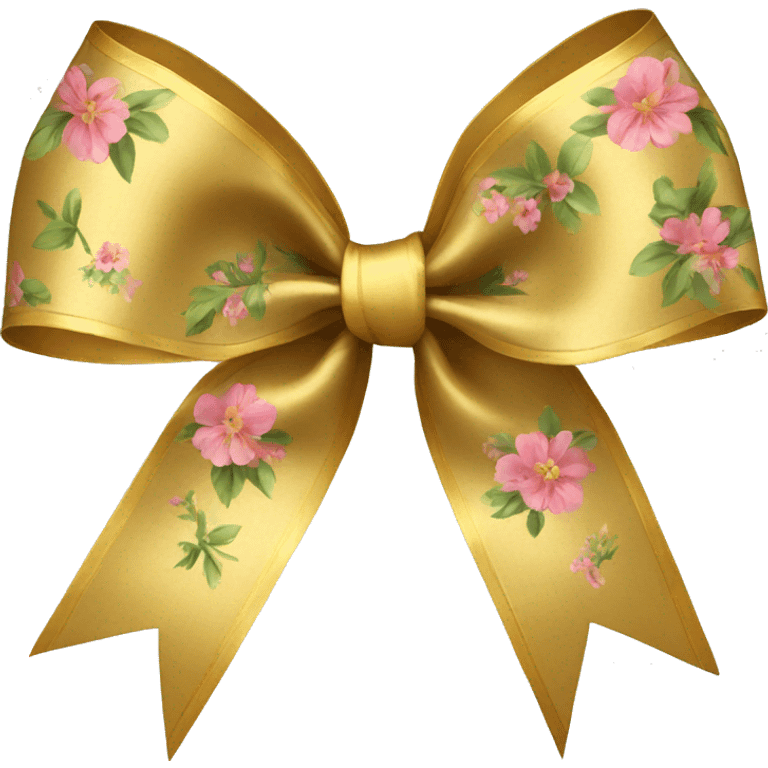 Gold ribbon bow with floral pattern on it  emoji