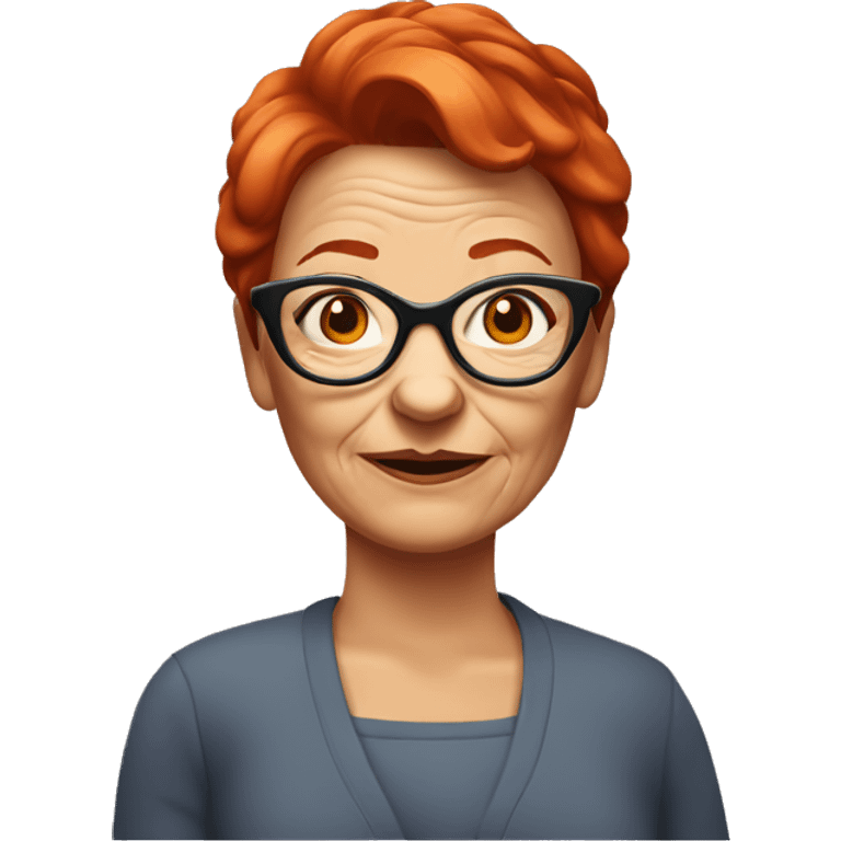 Grandma emoji, wearing cat-eye shaped rim glasses and red hair emoji