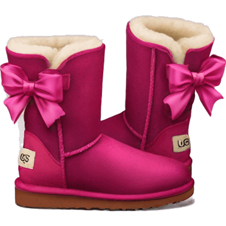 Realistic pair of zip up raspberry color Ugg boots with silk ribbon bow emoji