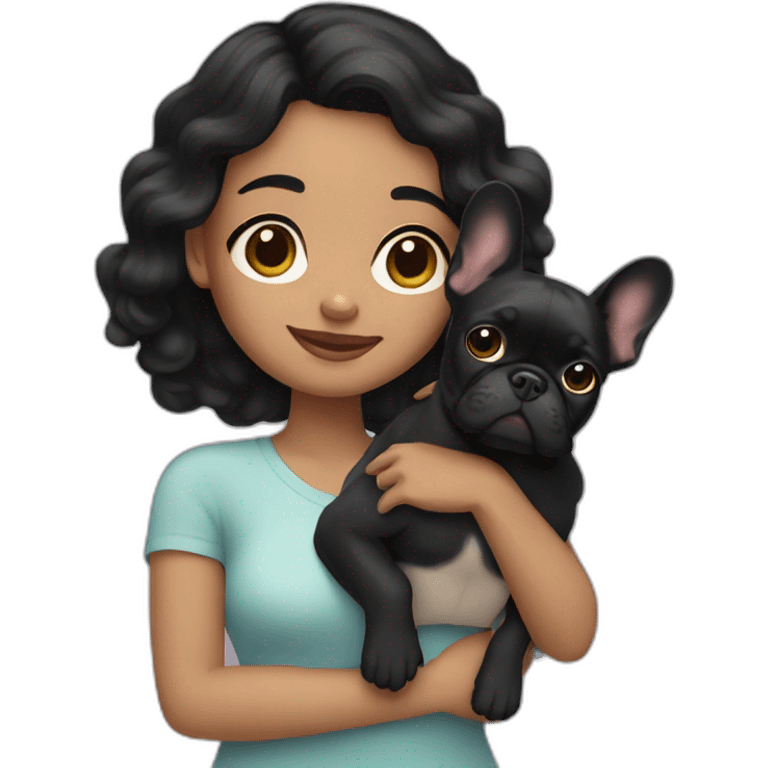 Black hair girl holding a Frenchie emoji