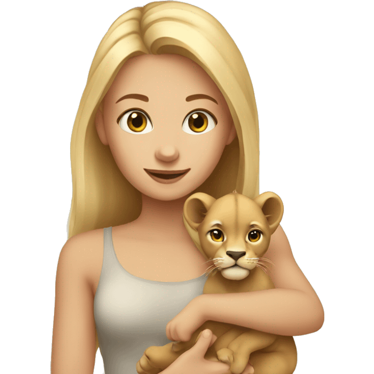 Blonde girl with baby lion emoji