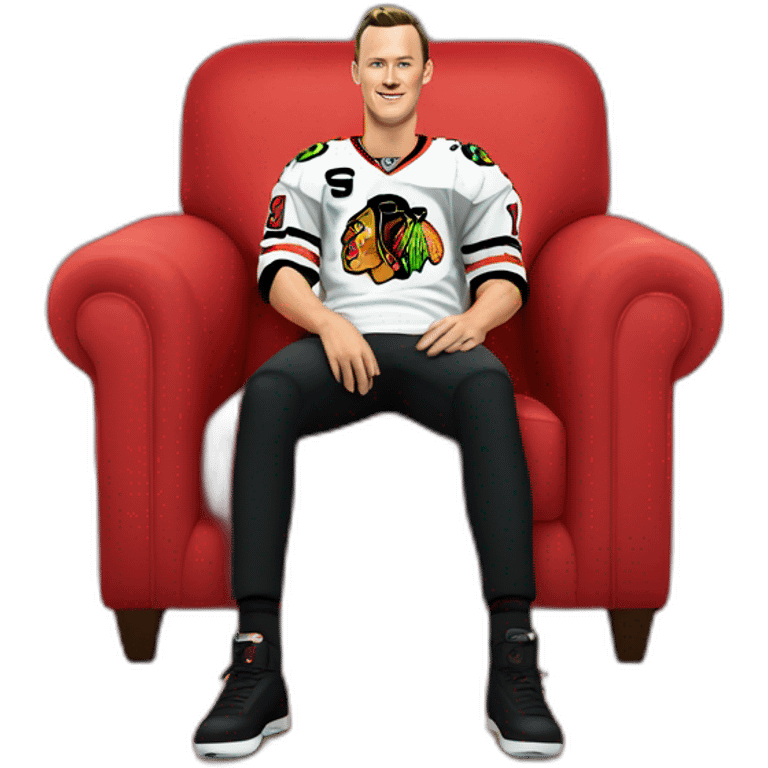 Jonathan Toews sitting on rainbow sofa emoji