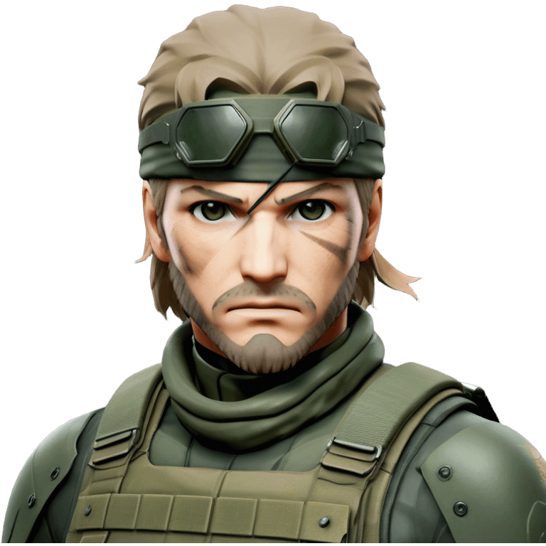 Cinematic Realistic Metal Gear Solid Snake Soldier Portrait, depicted with steely determination and tactical precision. Clad in intricately detailed combat attire in consistent muted greens, browns, and blacks, his rugged, weathered features and piercing eyes exude relentless resolve. Rendered with lifelike texture and dramatic, natural lighting, high shine, noble and stealthy, capturing the essence of a legendary soldier operating in the shadows. emoji