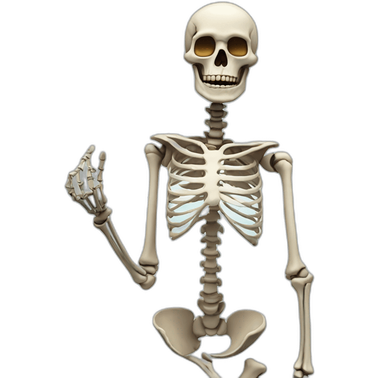 skeleton who's left hand is a phone emoji