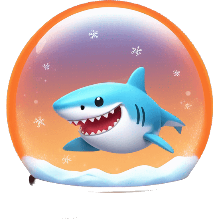 Kawaii neon orange cute shark in a magic snow globe  emoji