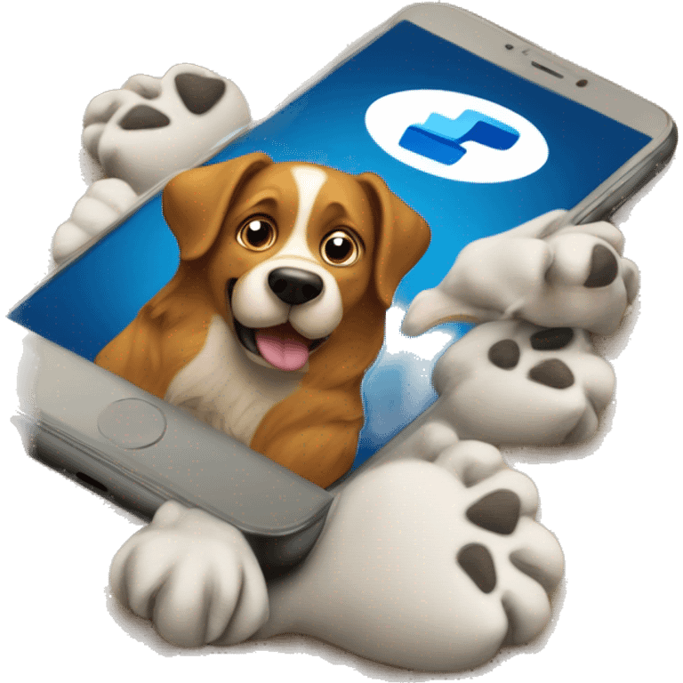 PayPal account in a dog's paws in his phone. emoji