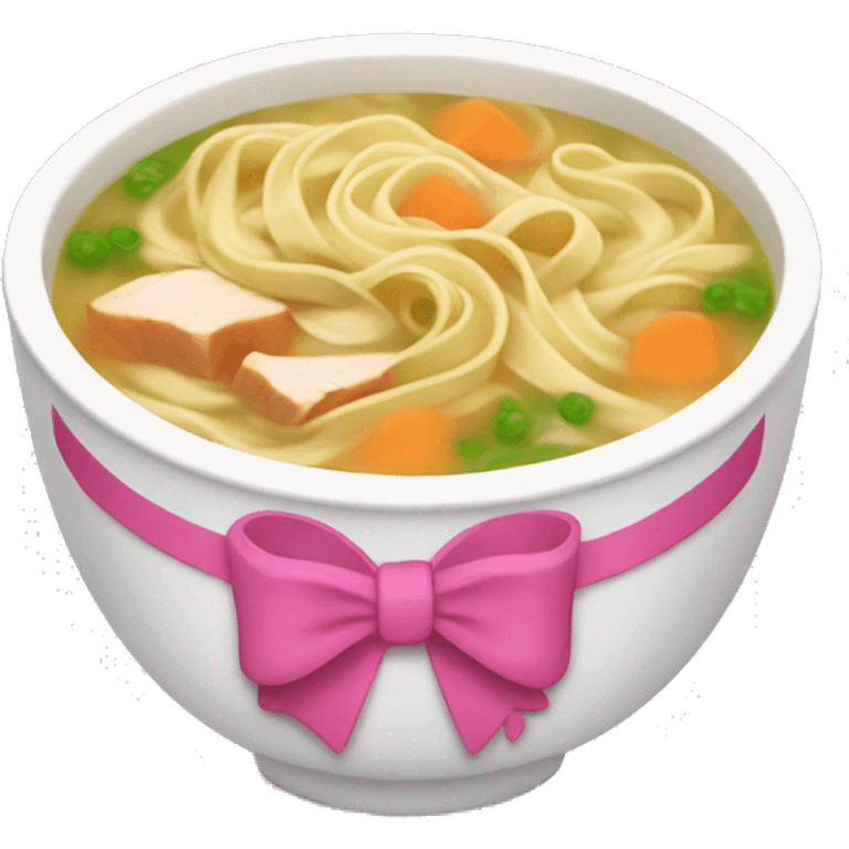 chicken noodle soup with a pink bow emoji