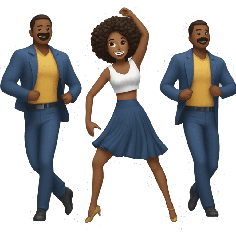 Mujer bailando con hombres  emoji