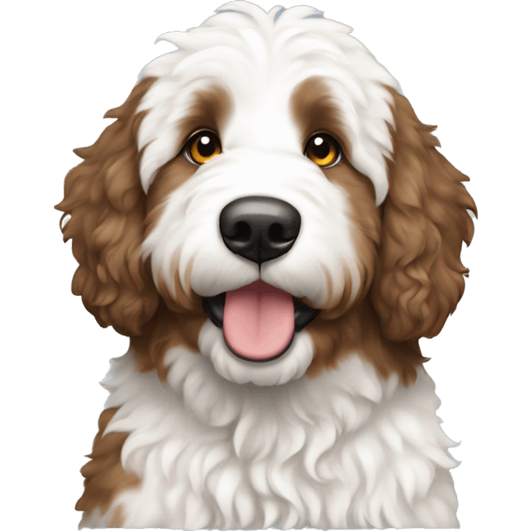 white bernedoodle with brown spots sitting  emoji