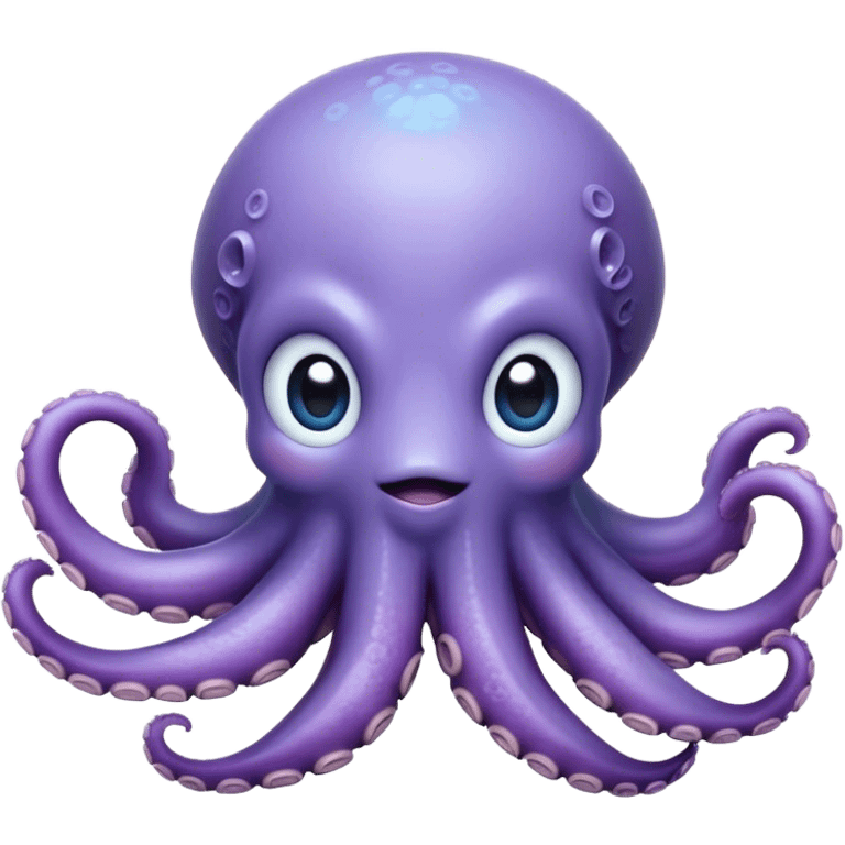 Cinematic Cute Shy Baby Octopus Portrait Emoji, Tentacles tucked slightly inward in an adorably bashful pose, featuring a softly glowing, round light blue-purple body with enormous, soulful eyes peering out timidly, Simplified yet irresistibly adorable features, highly detailed, glowing with a delicate, soothing marine radiance, high shine, quiet yet expressive, stylized with an air of gentle mystery, soft glowing outline, capturing the essence of a tiny, shy deep-sea creature that seems as if it could slowly peek out and explore the world with cautious curiosity! emoji