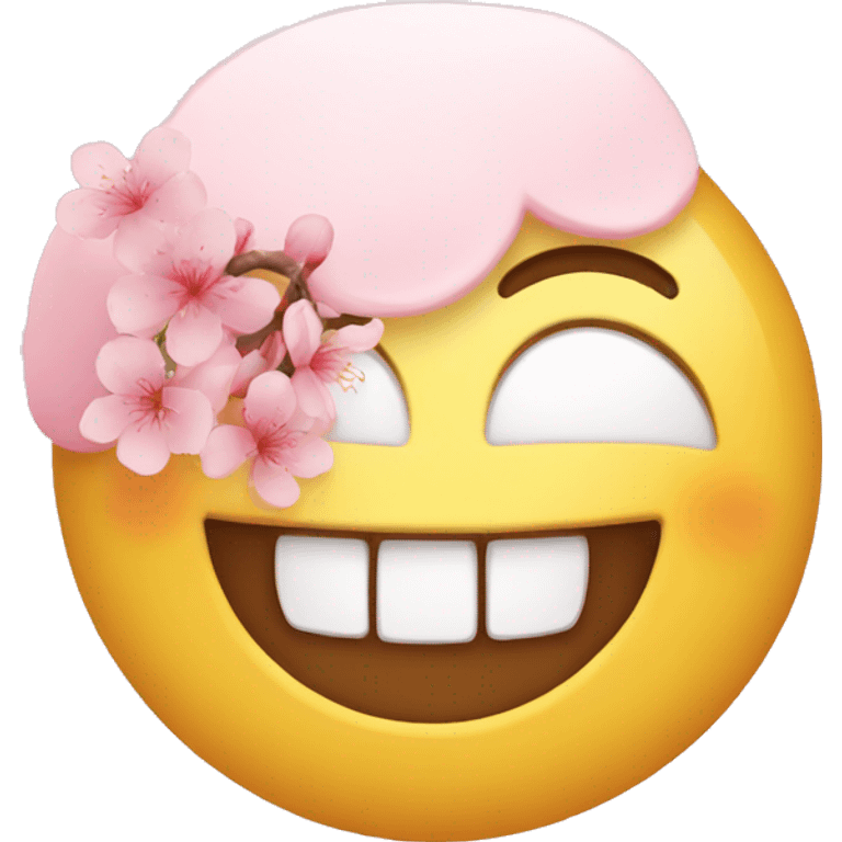 grinning sakura emoji