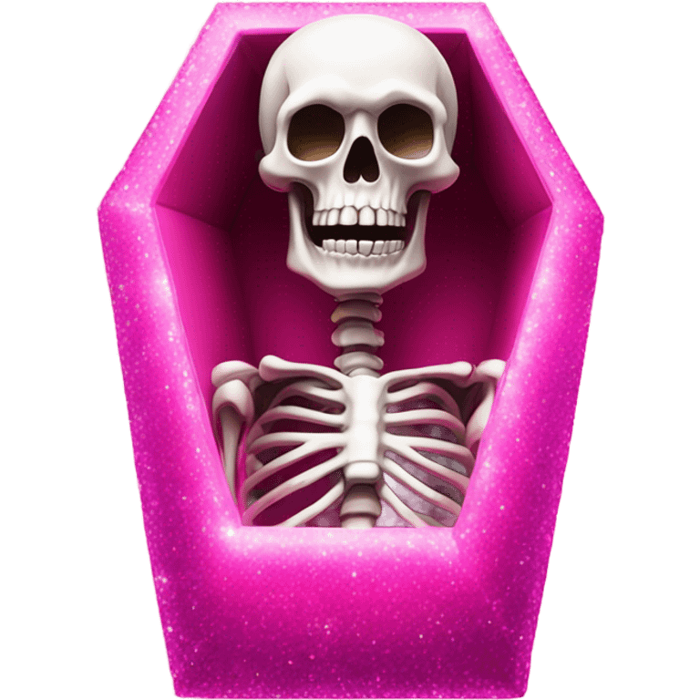 Skeleton inside a hot pink coffin that is crystalized  emoji