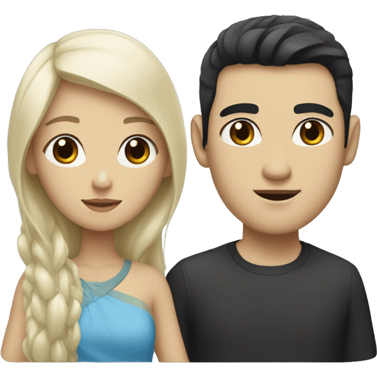 Asian girl with black hair and white man with blond hair and blue eyes emoji