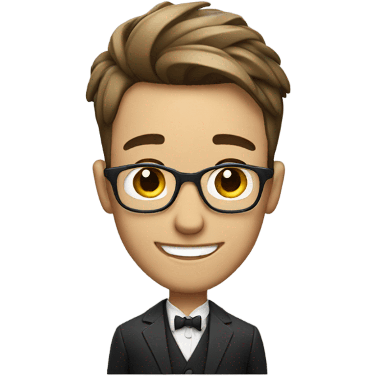 smiling male in stylish attire with glass emoji