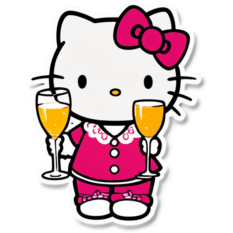 Hello kitty with a champagne glass emoji