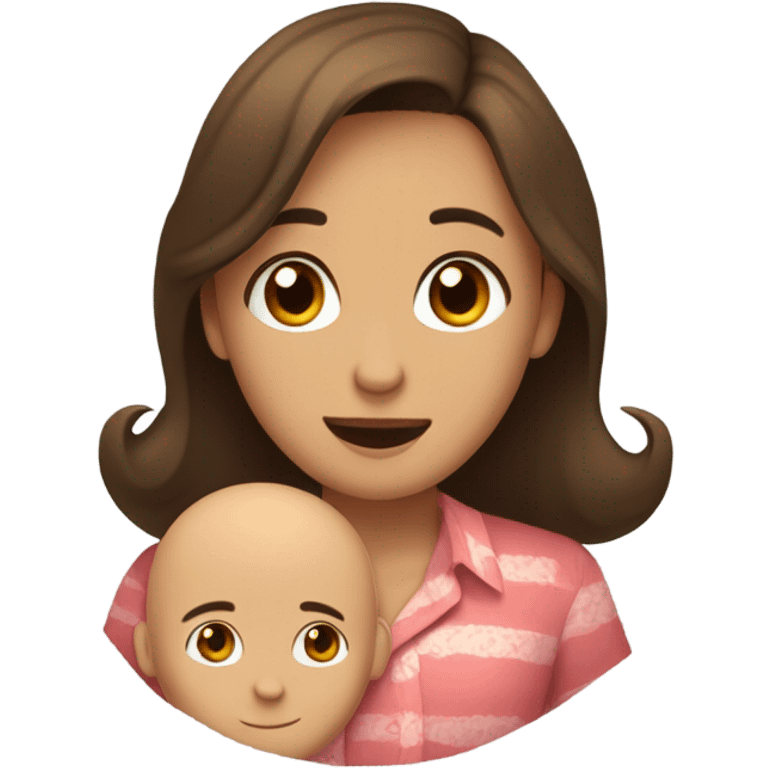 Brown-haired Puerto Rican woman with dark brown eyes wearing a cute blouse giving comforting hug to short, bald man with brown eyes, laugh lines, and a beard emoji