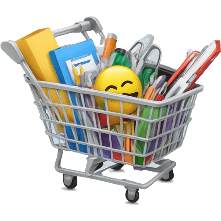 shopping basket full of office supplies emoji