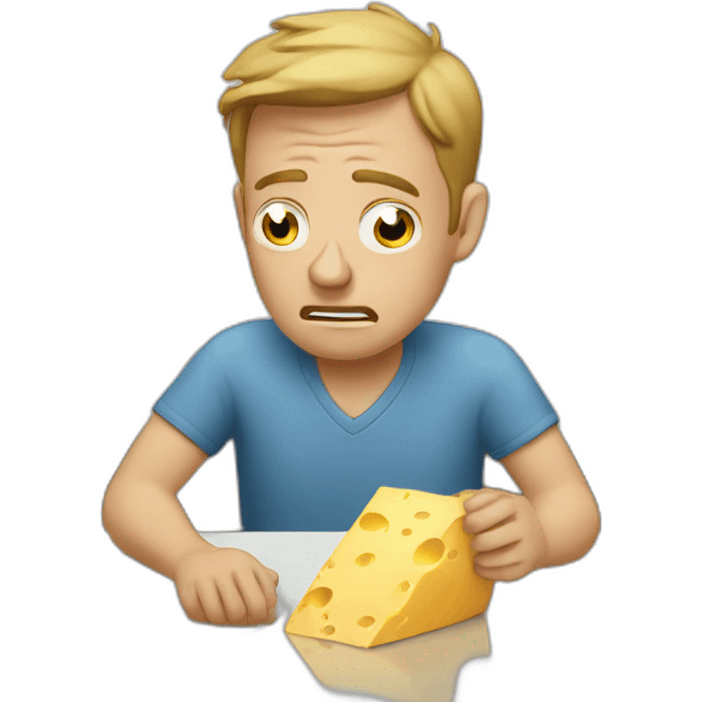 White Man crying holding cheese emoji