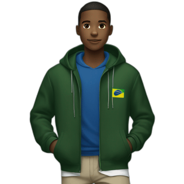 Black boy using lacoste hoodie with brazil flag emoji