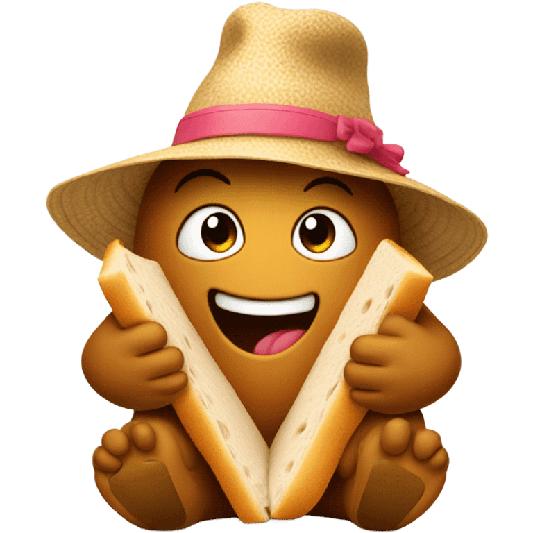 A poo with a sunhat eating a sandwich  emoji