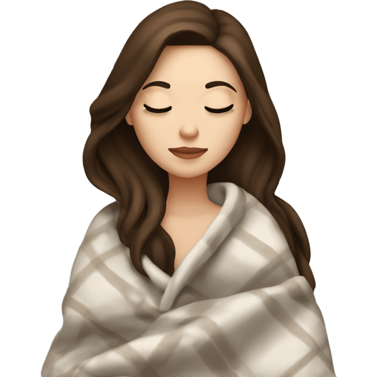 White girl brunette inside a blanket sipping coffee eyes closed emoji