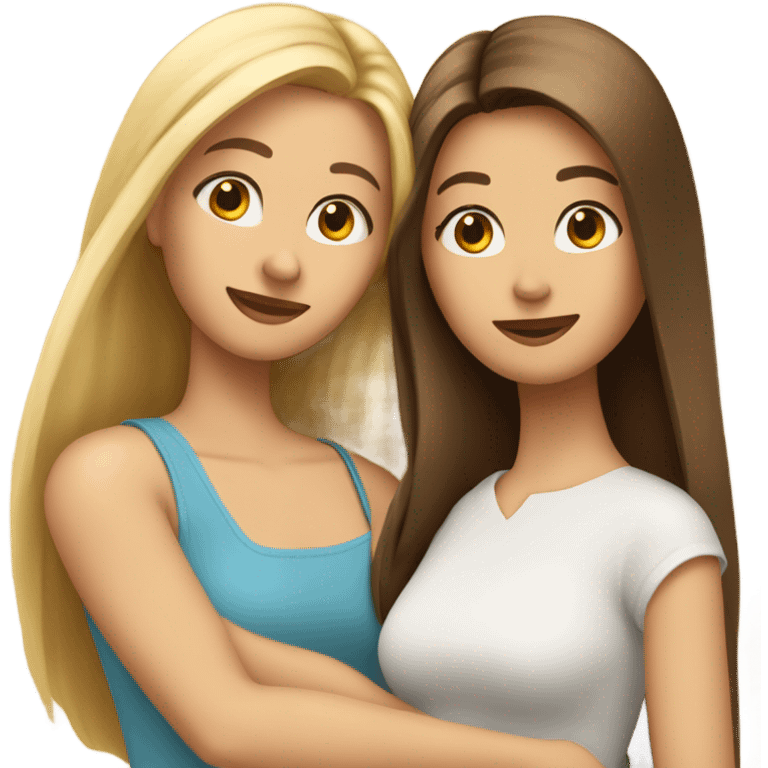 beautiful woman with long straight blonde hair hugging beautiful woman with long straight brown hair emoji