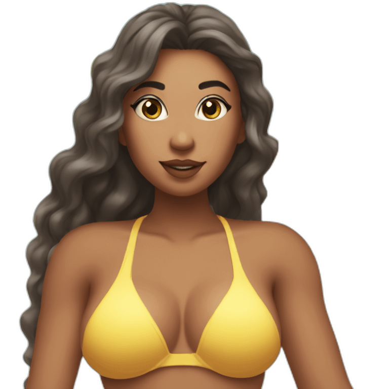 Slim-thicc Caucasian woman bikini hands-in-hair pose (beach body) emoji