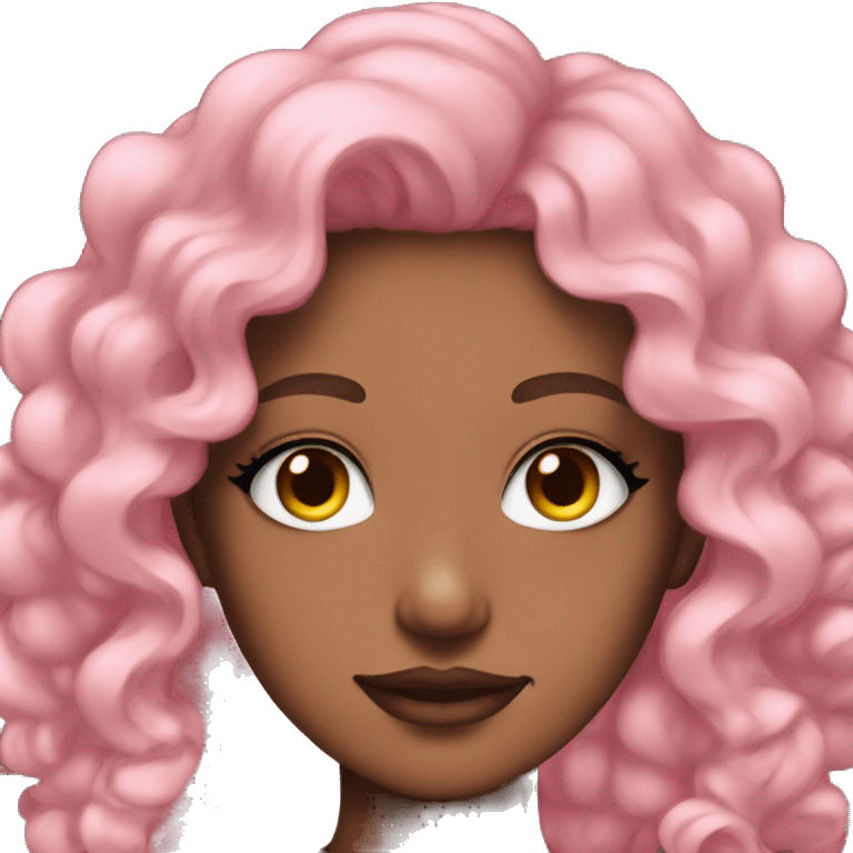 Tan girl with pink curly hair and smoky black eyeshadow emoji