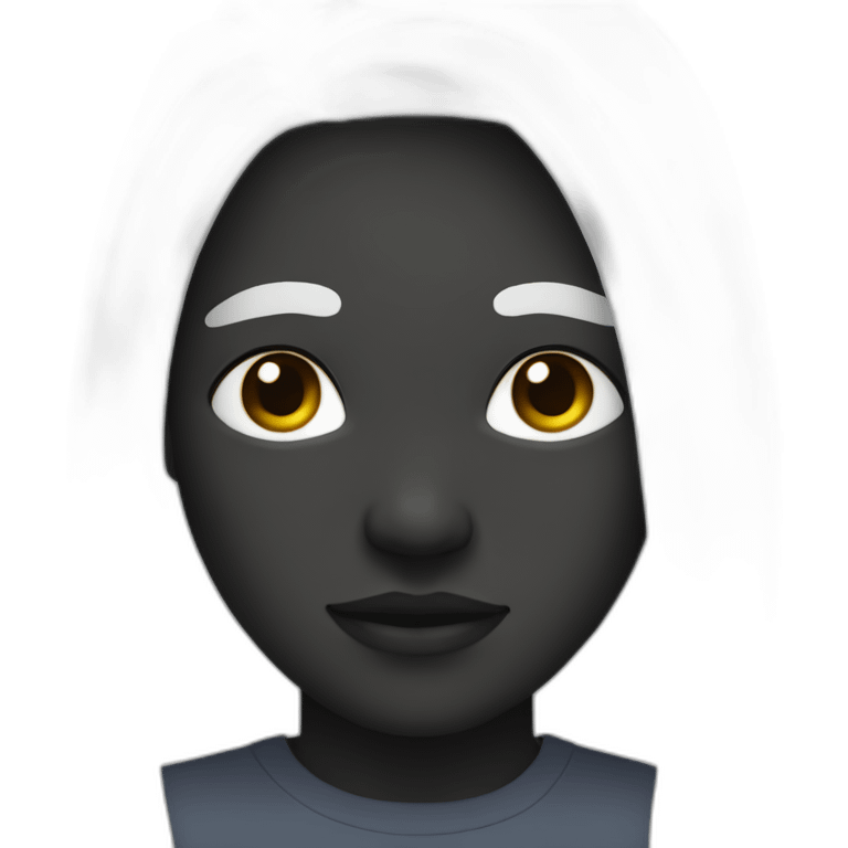 only face of human with black skin and round face with small eyes and long white hair emoji