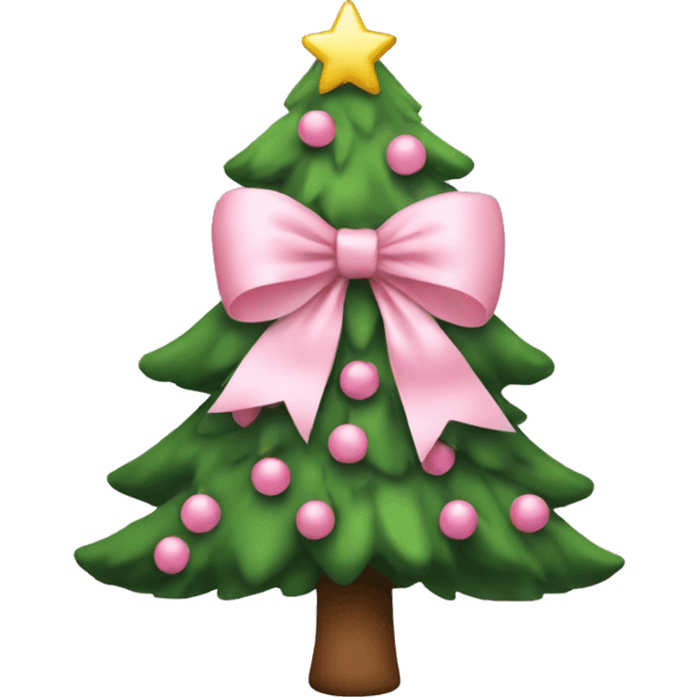 Christmas tree with a baby pink bow emoji