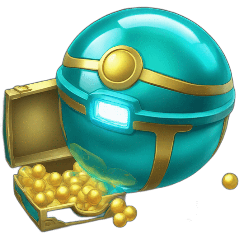 Pokemon Game LootCase Color Cyan Rich Treasure Legendary Epic Pokeballs Pokemons and Pokemon Items Inside this have Shiny Glow emoji