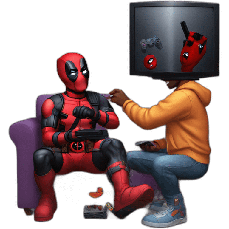 Deadpool plays PlayStation with Goku  emoji